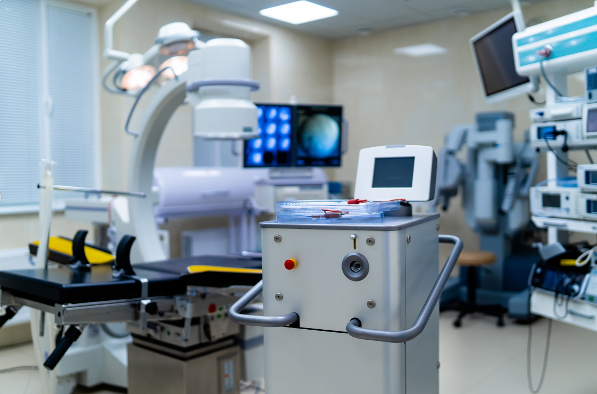 Hospital medical equipment in a clinical room